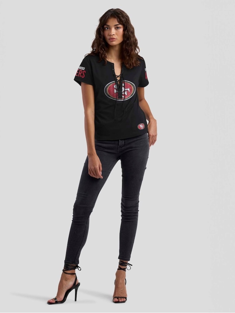 Team Apparel Black Lace-Up NFL Logo Top with Red Accent